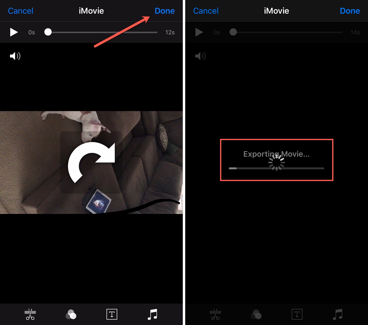 Finish Rotating Video and Export iPhone