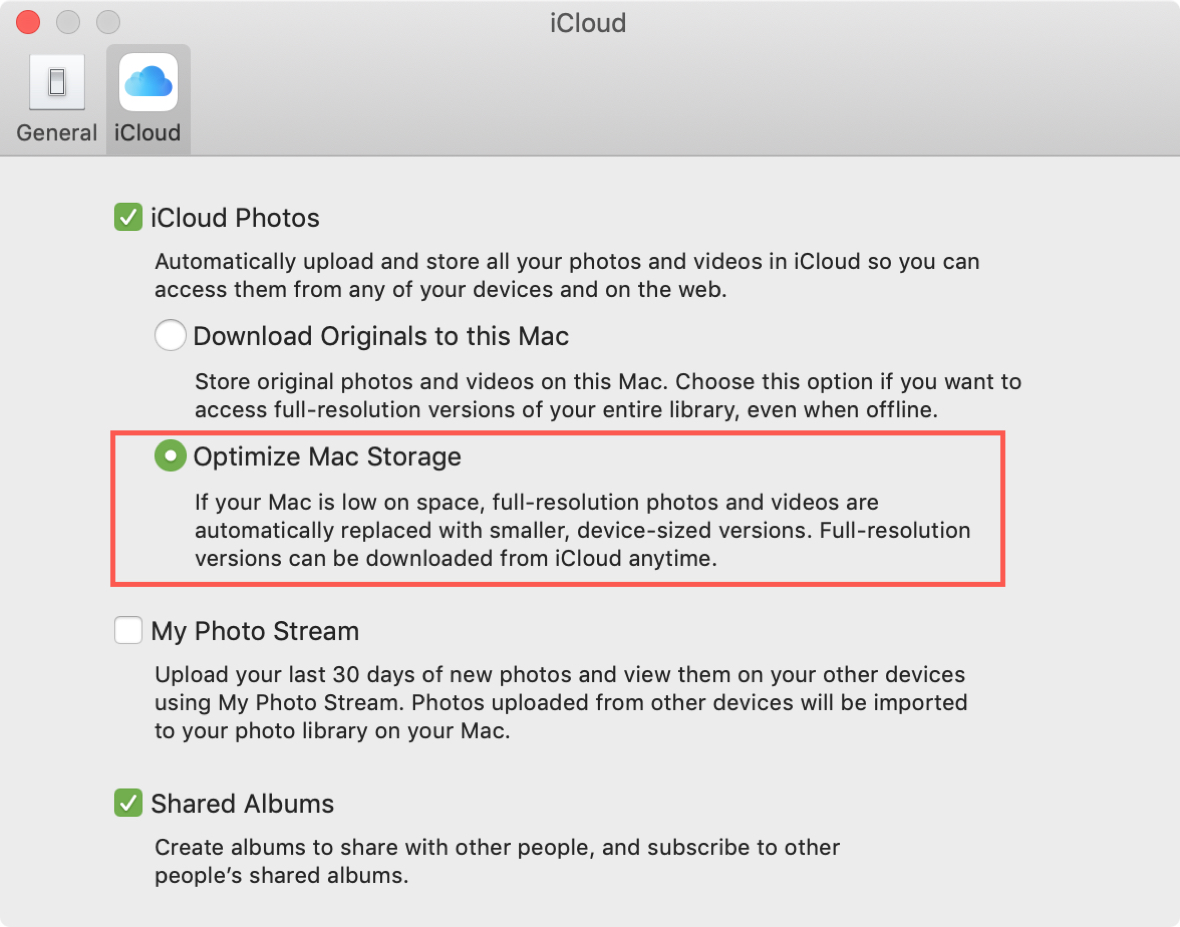 Mac Optimize Storage for Photos