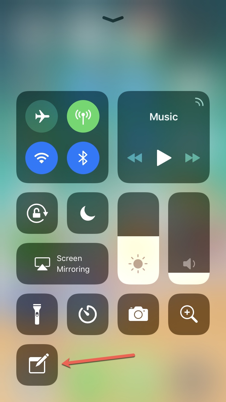 Notes Icon in Control Center iPhone