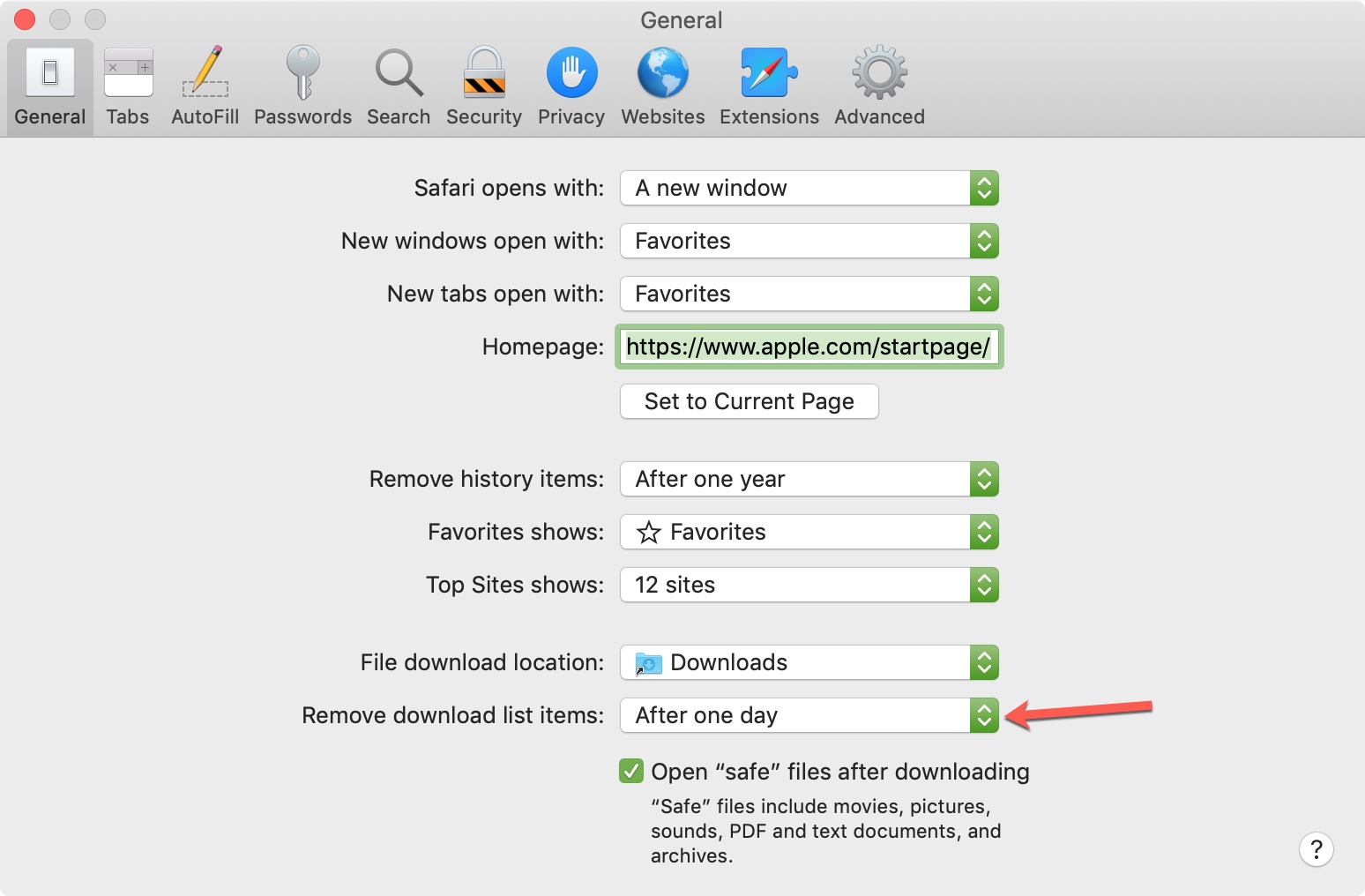 Remove Download List Items Safari on Mac