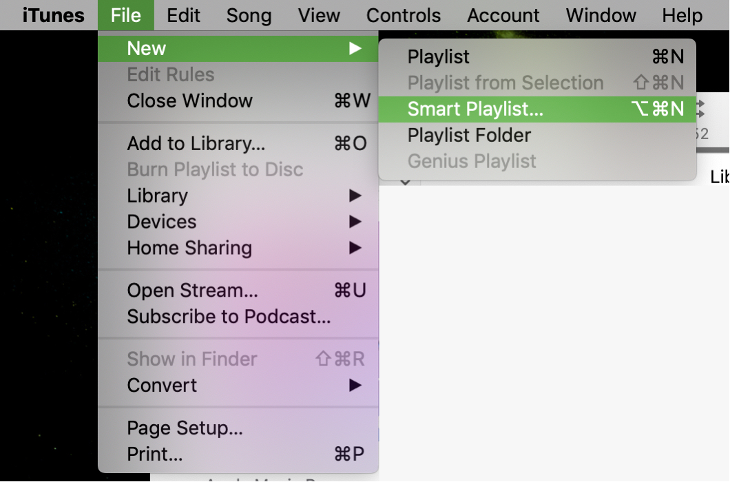 Select Smart Playlist from Menu on Mac