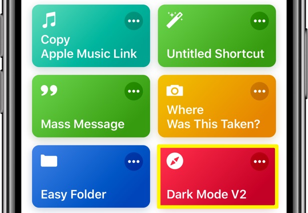 Dark Mode web - imported shortcut in the Shortcuts app