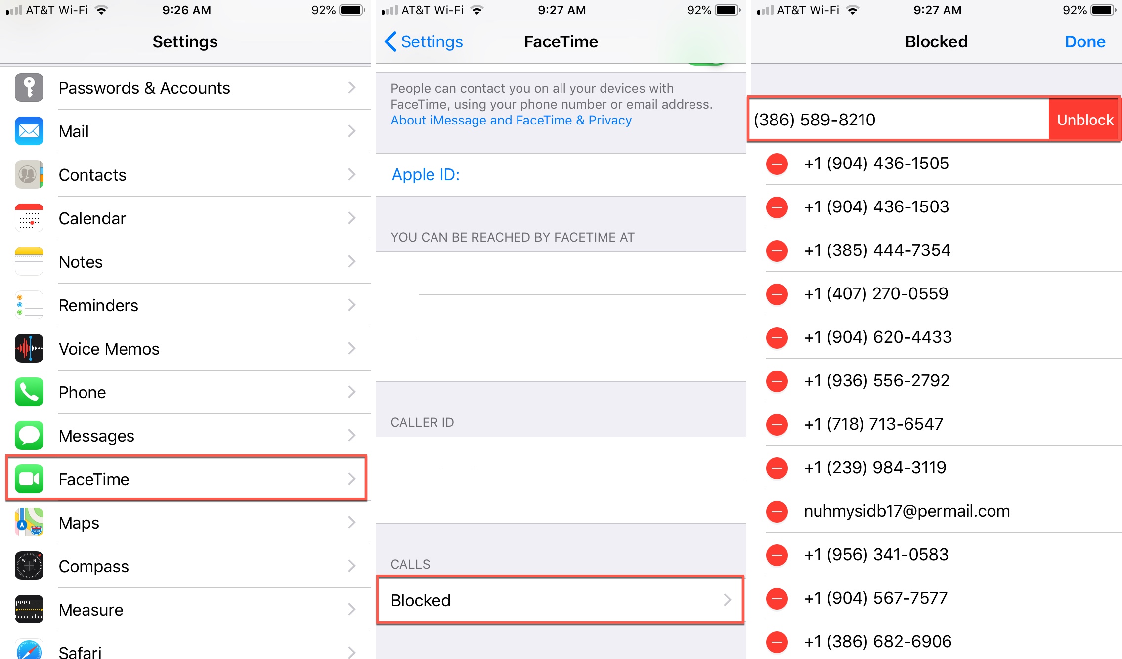 Unblock Caller in FaceTime Settings iOS