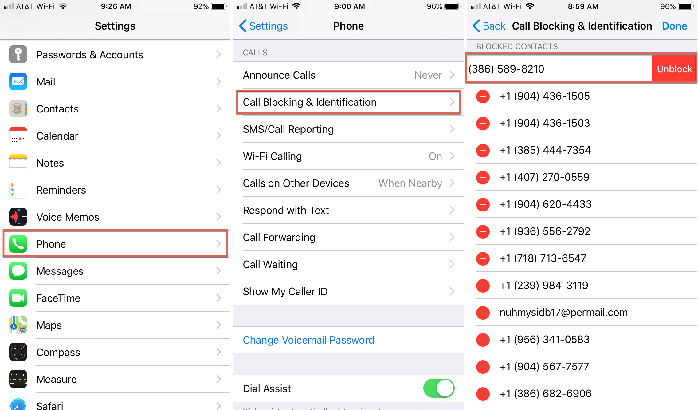 Unblock Caller in Phone Settings iOS