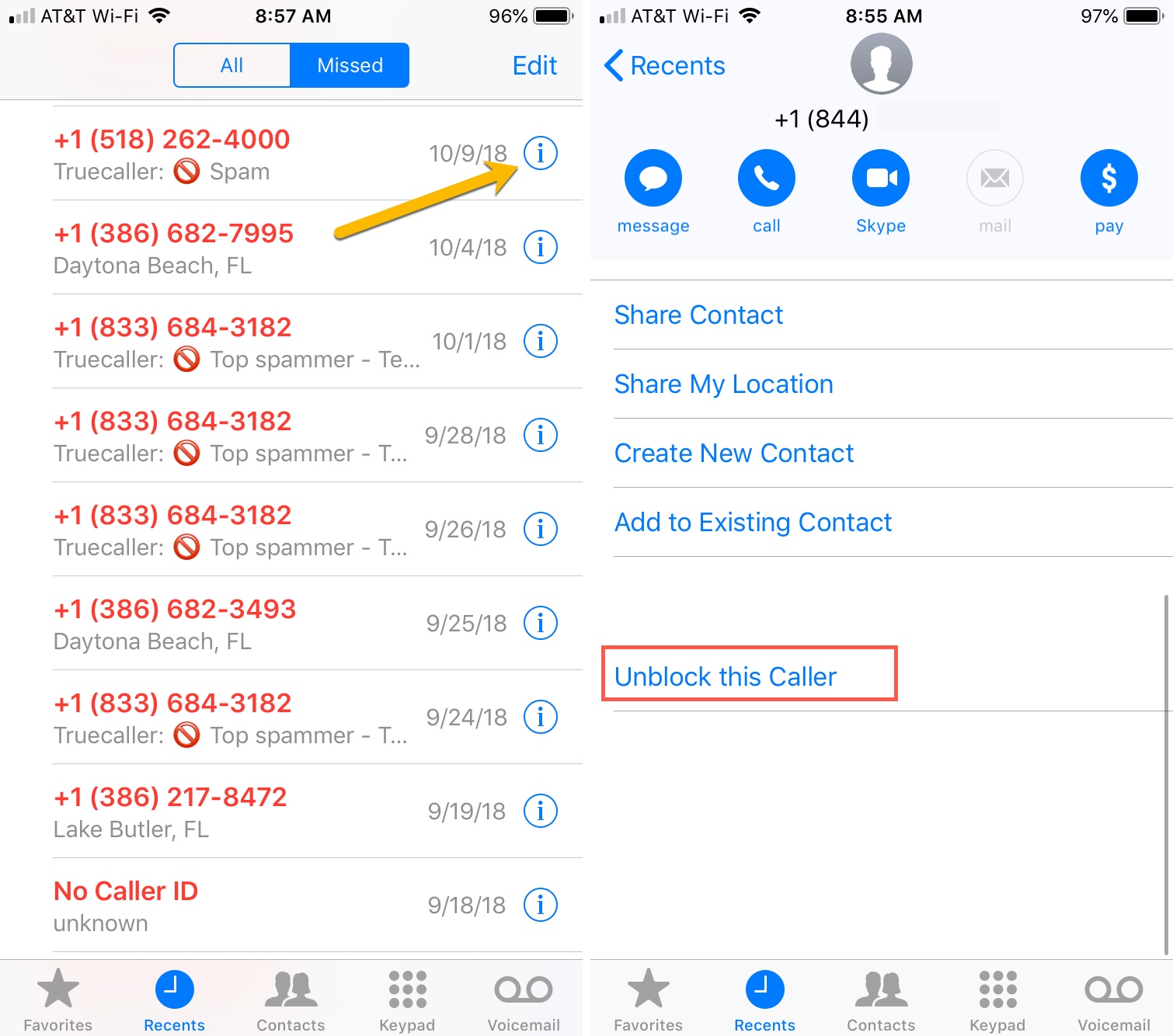 Unblock Caller in Phone iOS