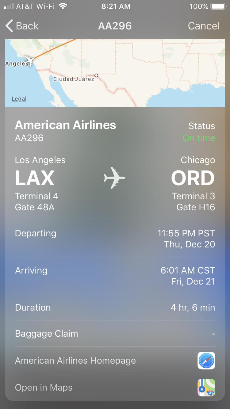 View Flight Details Spotlight Search iPhone