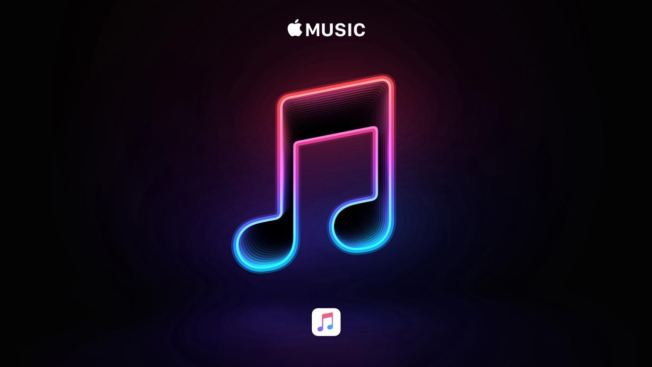Apple Music note set against a dark gradient background 