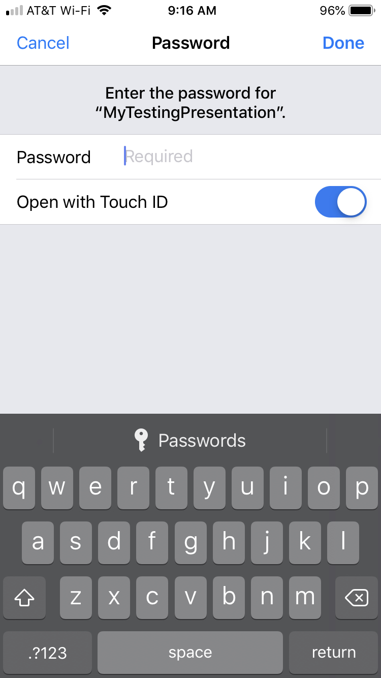 Password Required for Keynote on iPhone