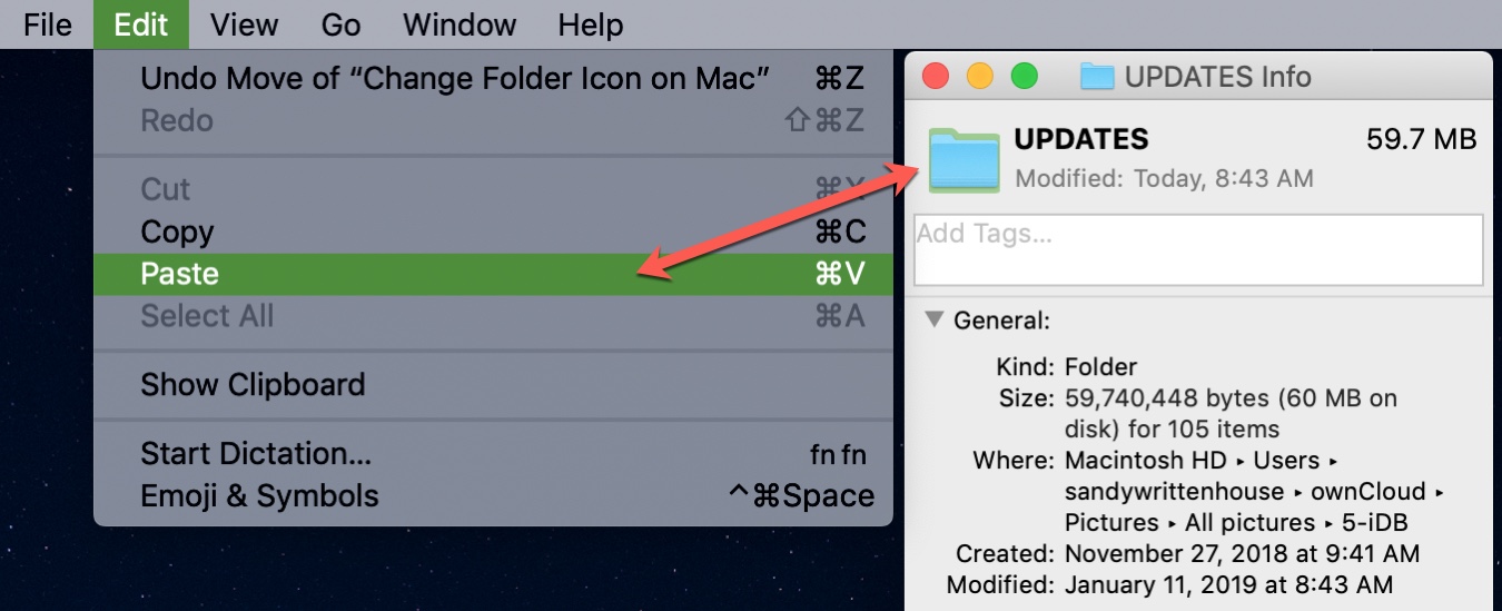 Paste Folder Icon in Get Info Mac