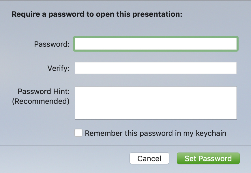 Set Password for Keynote on Mac
