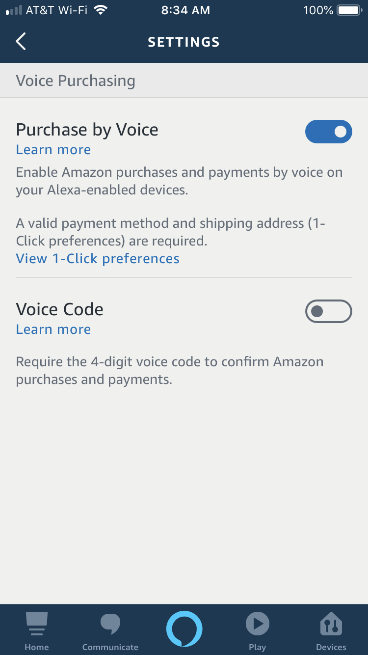Alexa app Purchasing and Voice Code iPhone