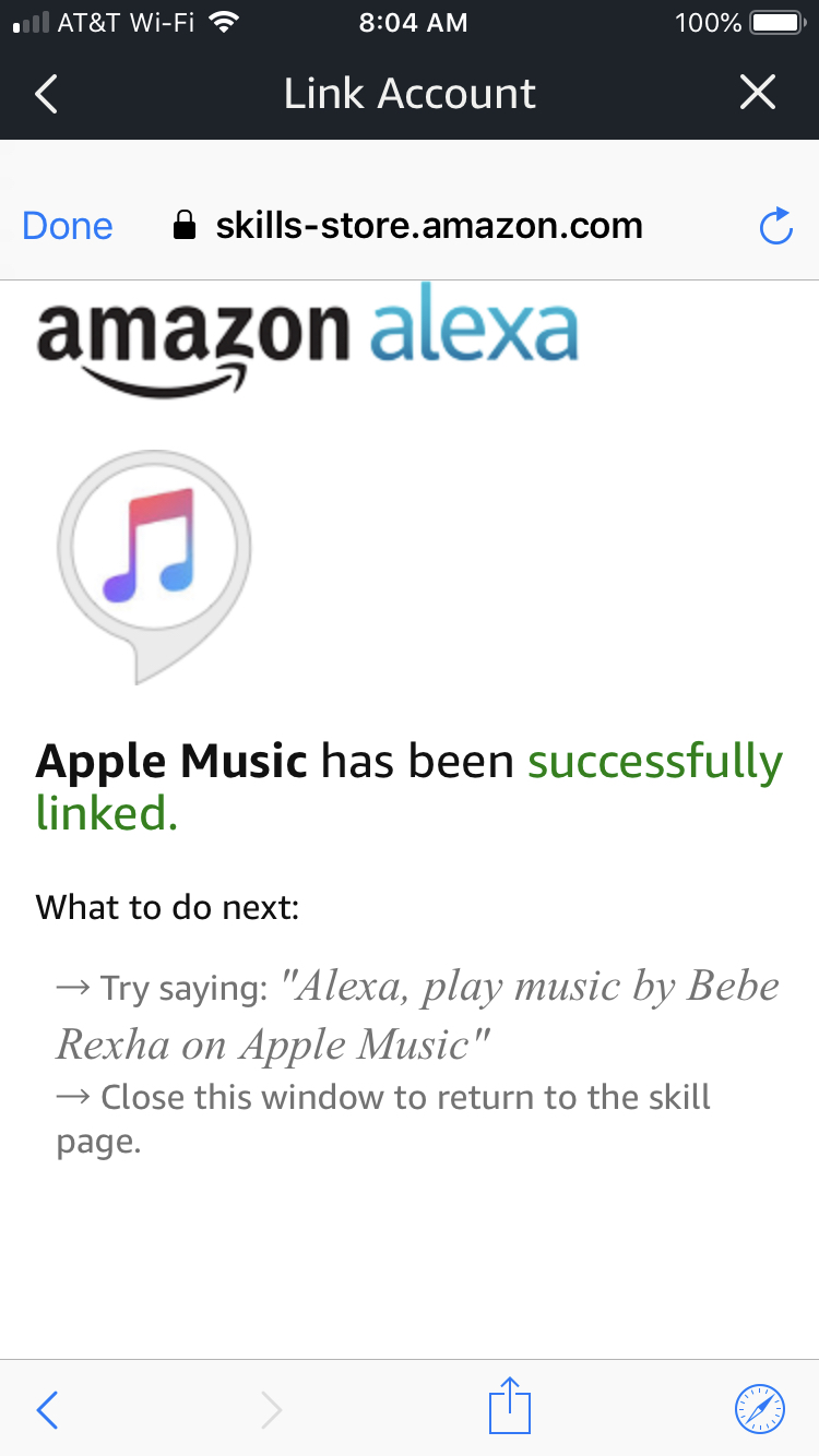 Apple Music Connected to Alexa App