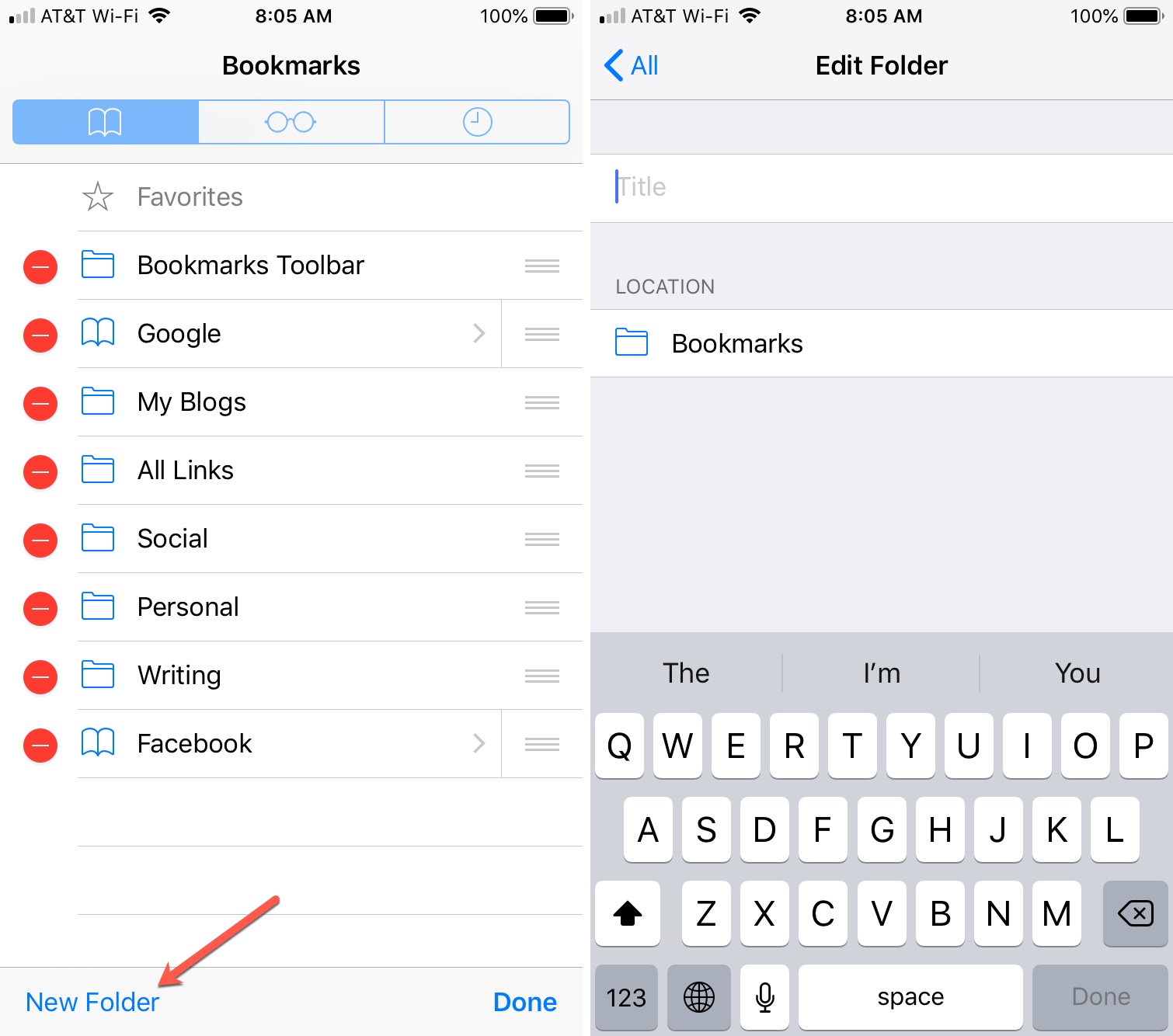 Create Safari Bookmark Folder on iPhone