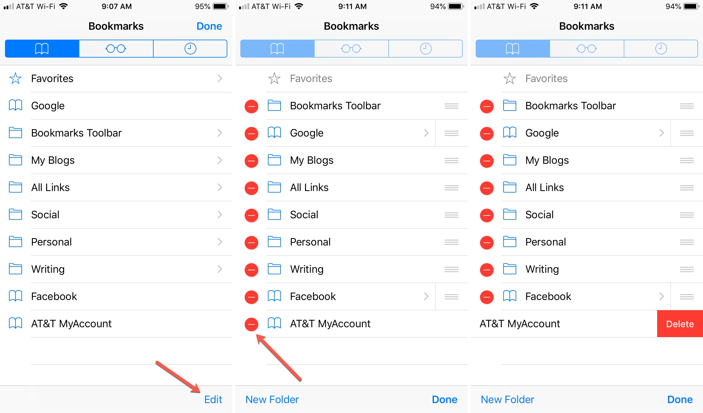 Delete Safari Bookmarks on iPhone