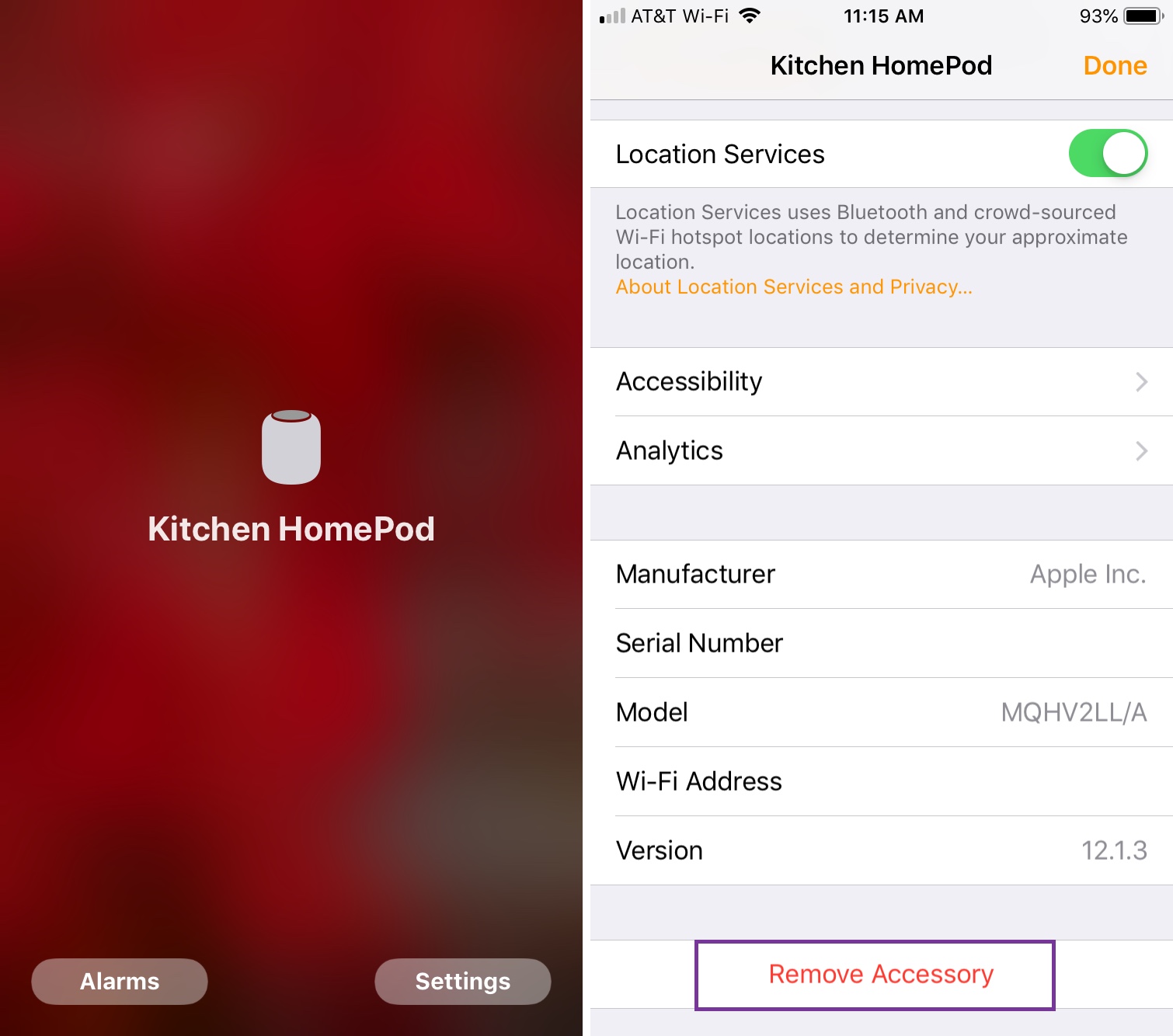 HomePod Remove Accessory on iPhone