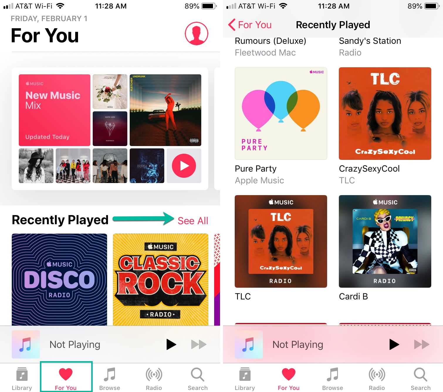 Recently Played Apple Music on iPhone