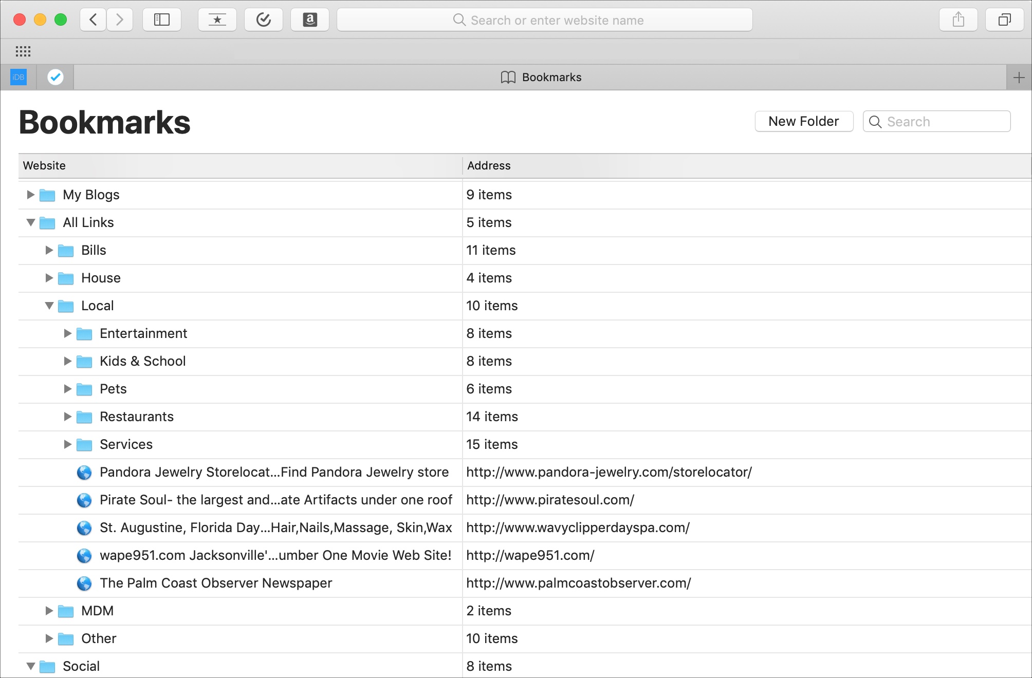 Safari Bookmarks on Mac