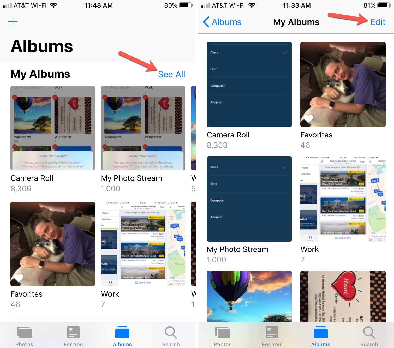 See All Albums and tap Edit to delete it on iPhone