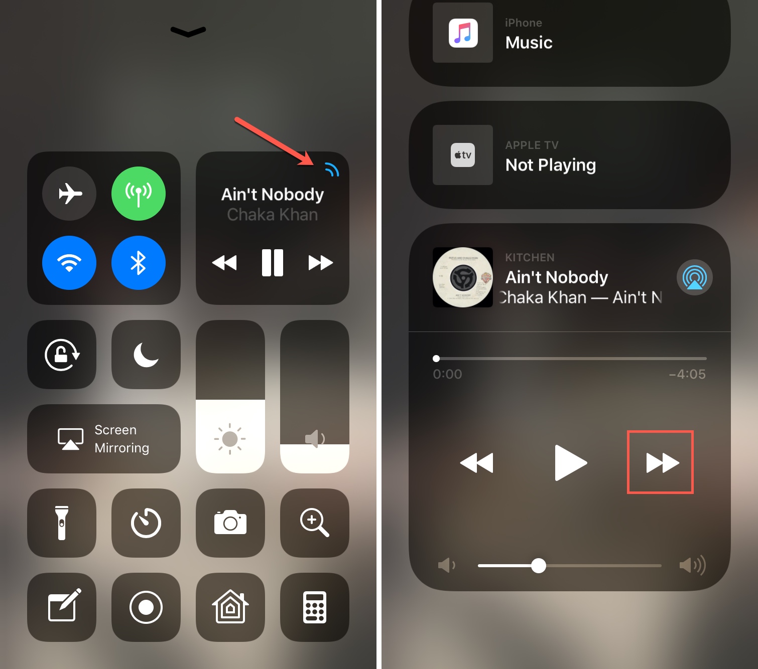 Songs Playing Next Apple TV HomePod from Control Center