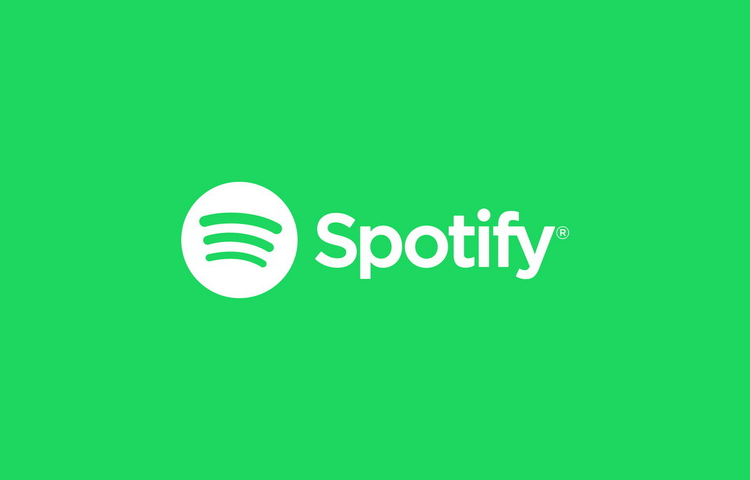 An illustration showing a white Spotify logo, with lettering, set against a green background