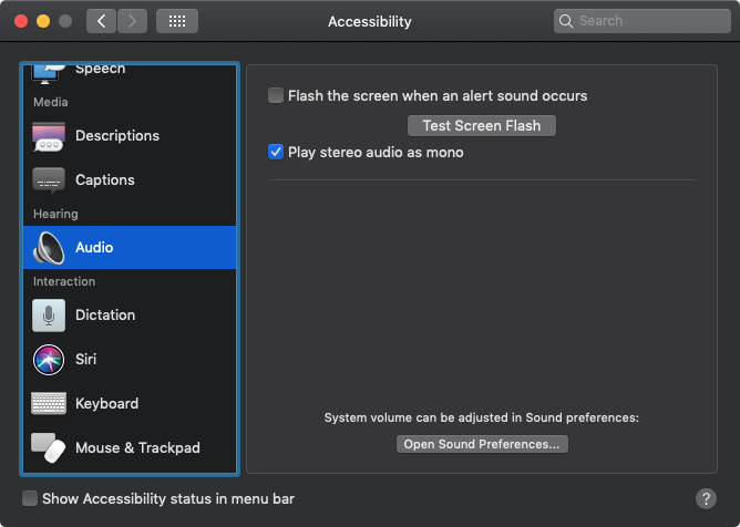 how to enable AirPods mono audio on Mac
