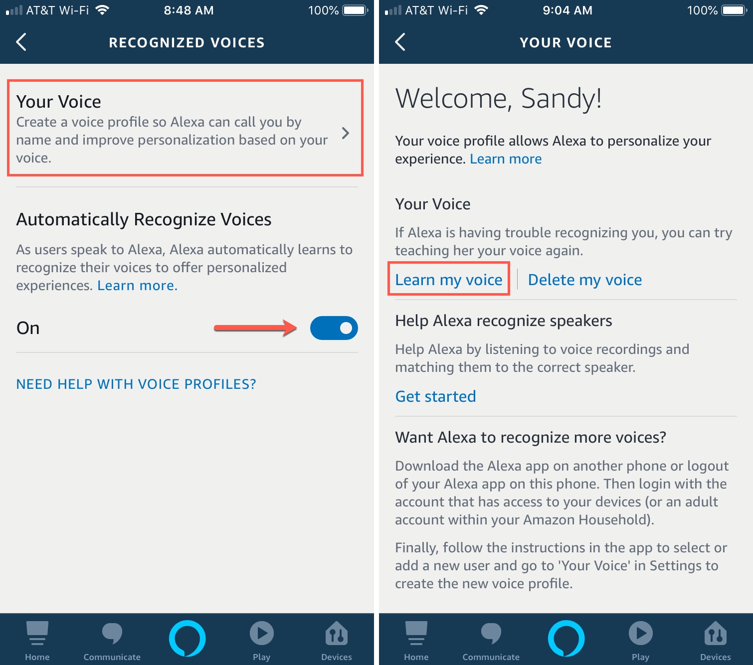 Alexa app Your Voice Learn My Voice