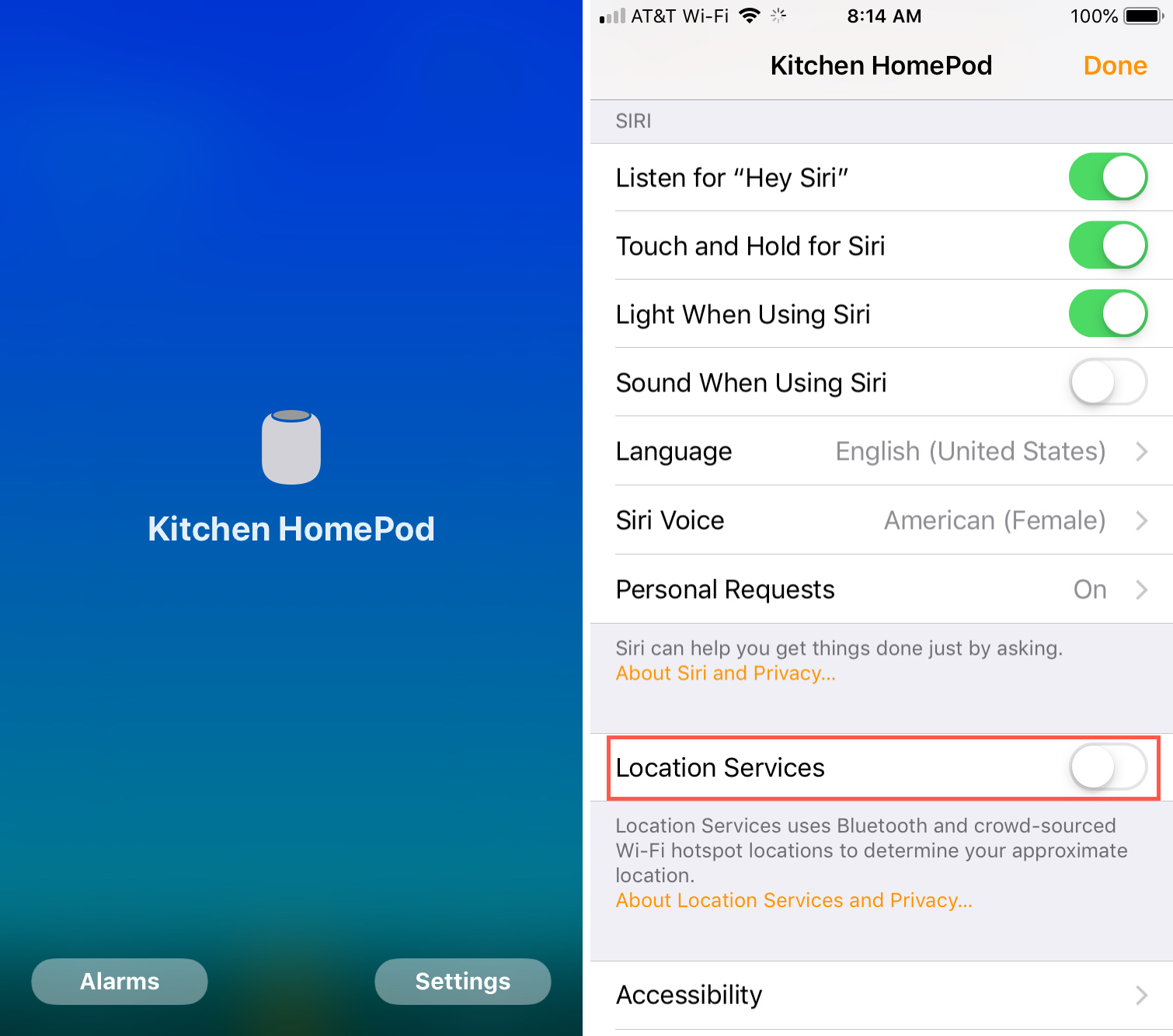 Disable HomePod Location Services iPhone
