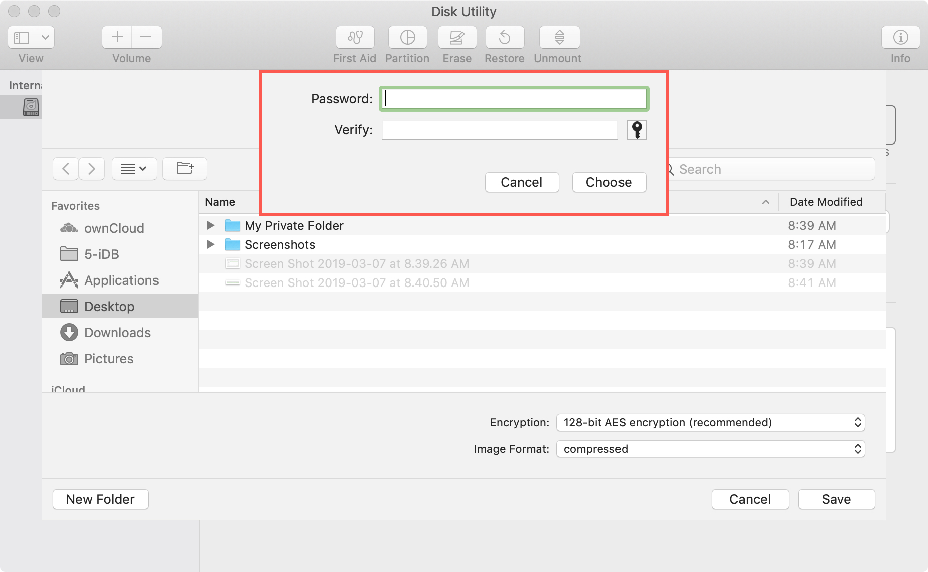 Disk Utility Create Password for Encryption Mac