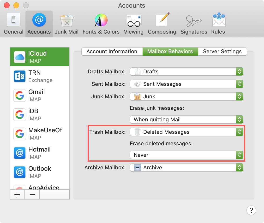 Erase Trash Mail Messages on Mac Mail