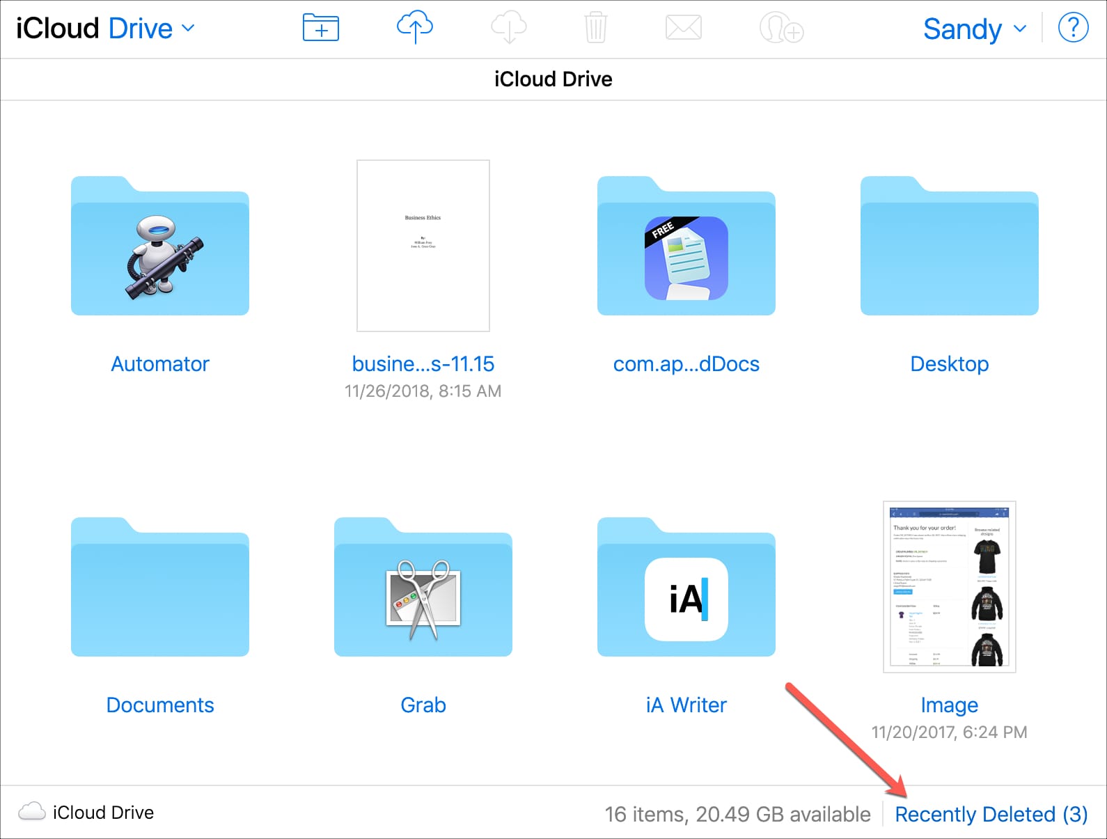 Recently Deleted Items on iCloud Drive