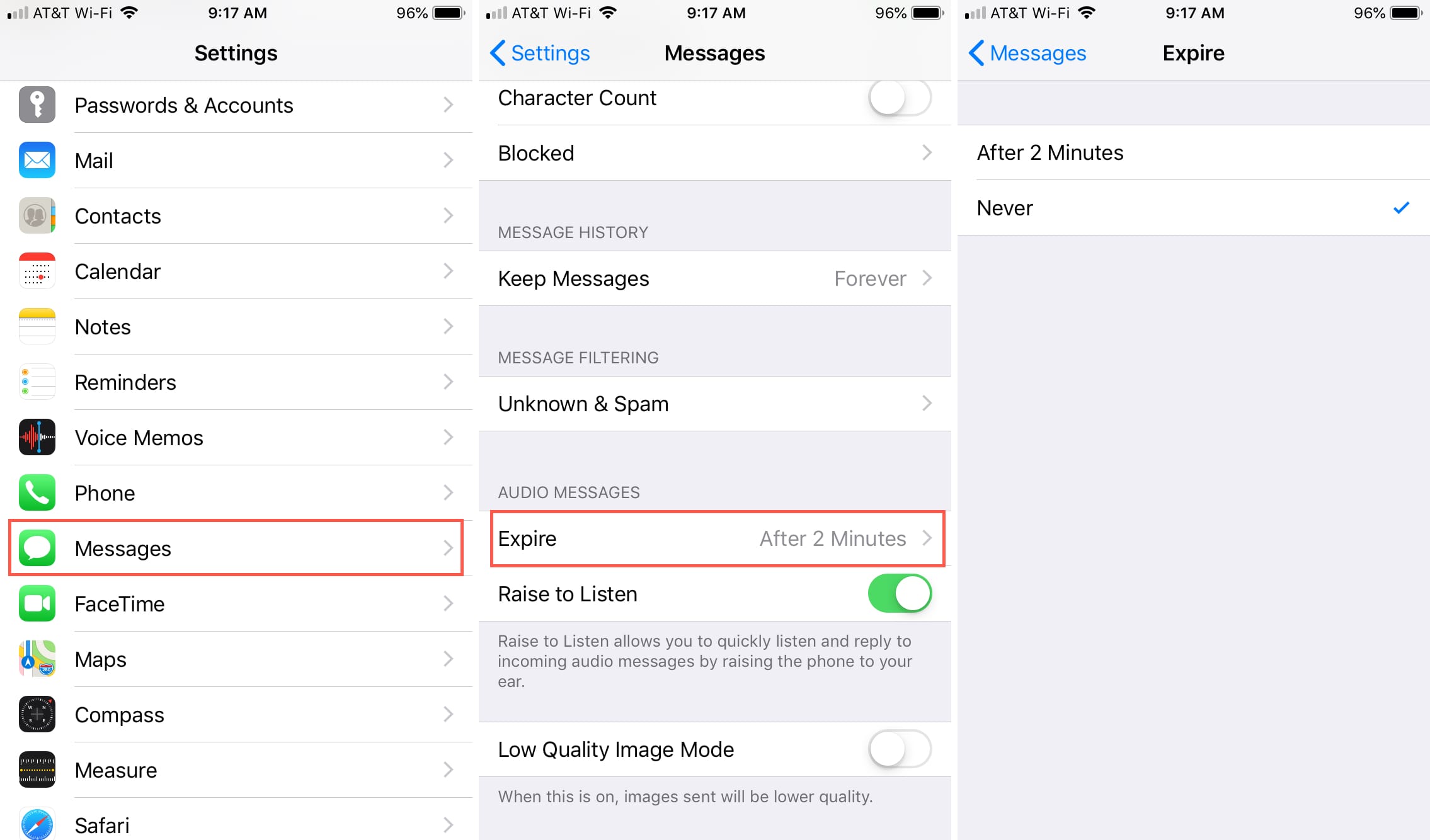 Set Audio Messages to Never Expire on iPhone