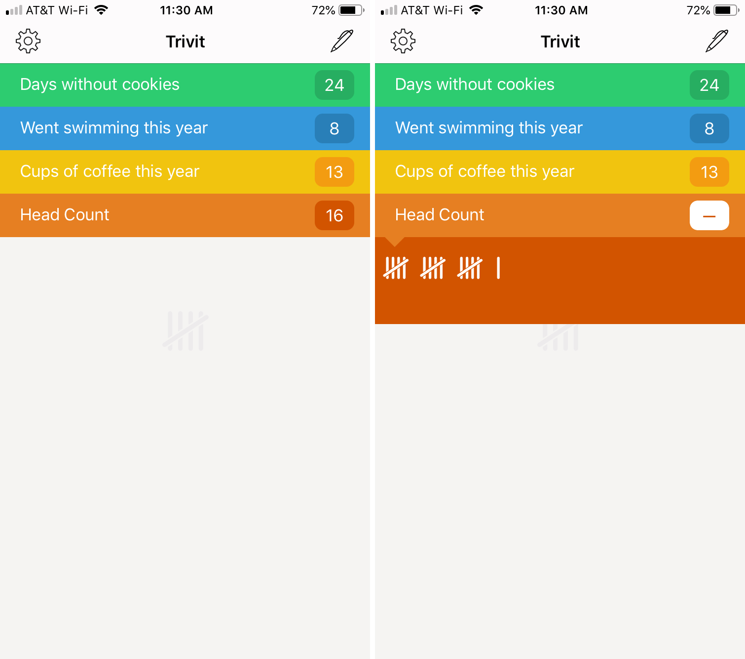 Trivit app on iPhone