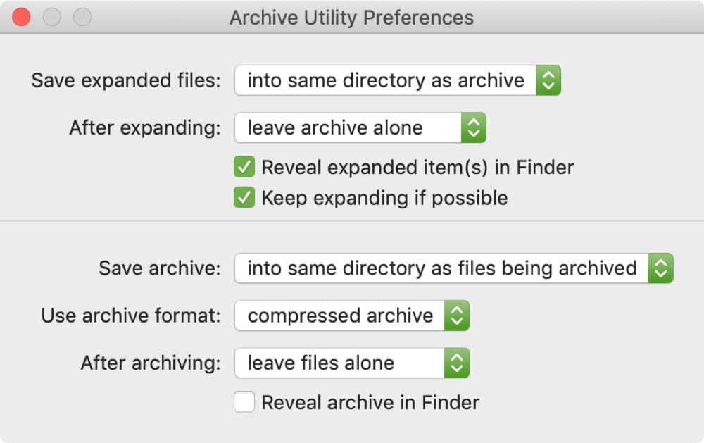 Archive Utility Preferences on Mac