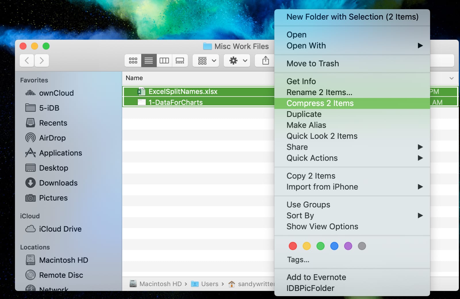 Compress Items to zip files on Mac