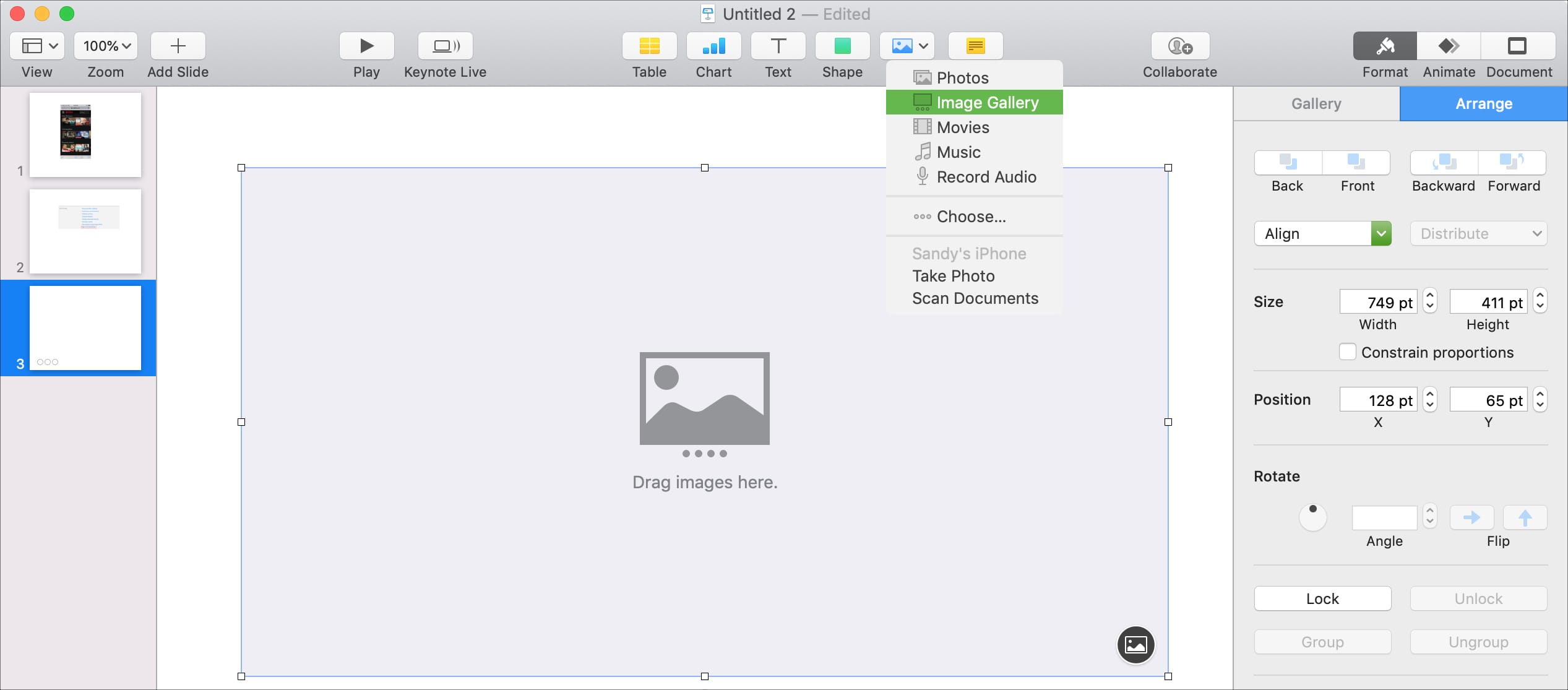 Create Image Gallery in Keynote Mac