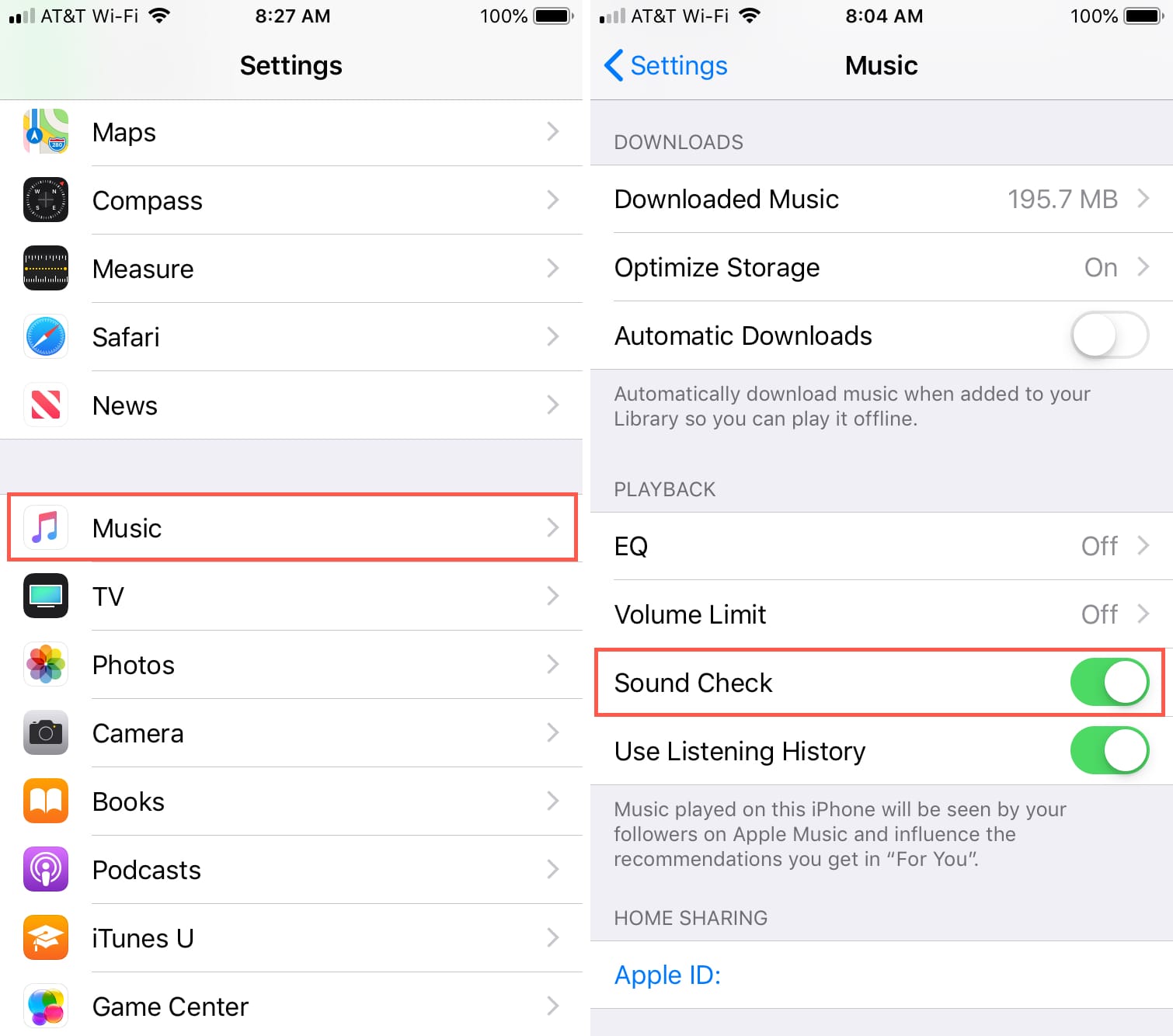 Enable Sound Check on iPhone