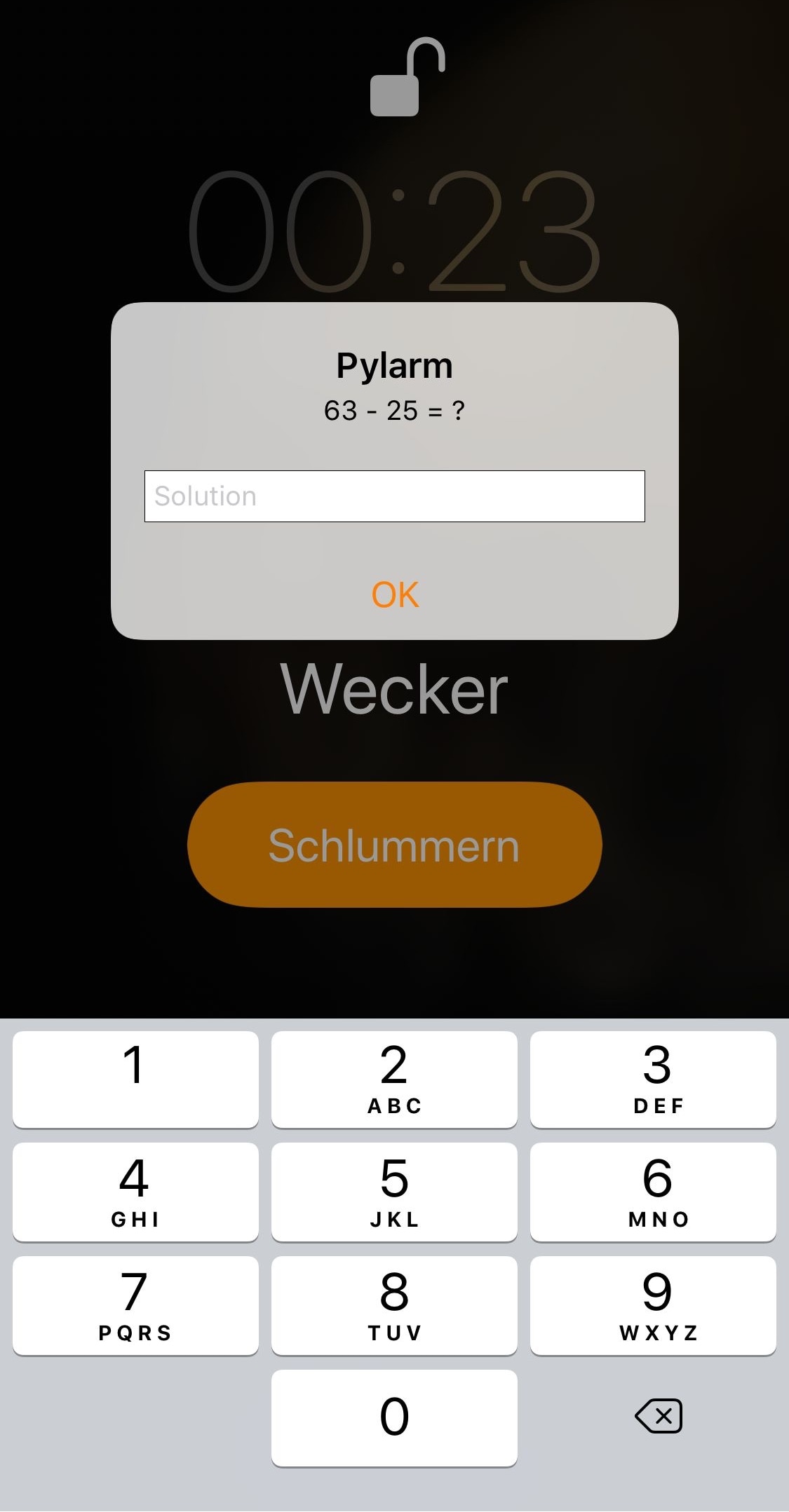 Solve math to dismiss iPhone alarm with Pylarm II.