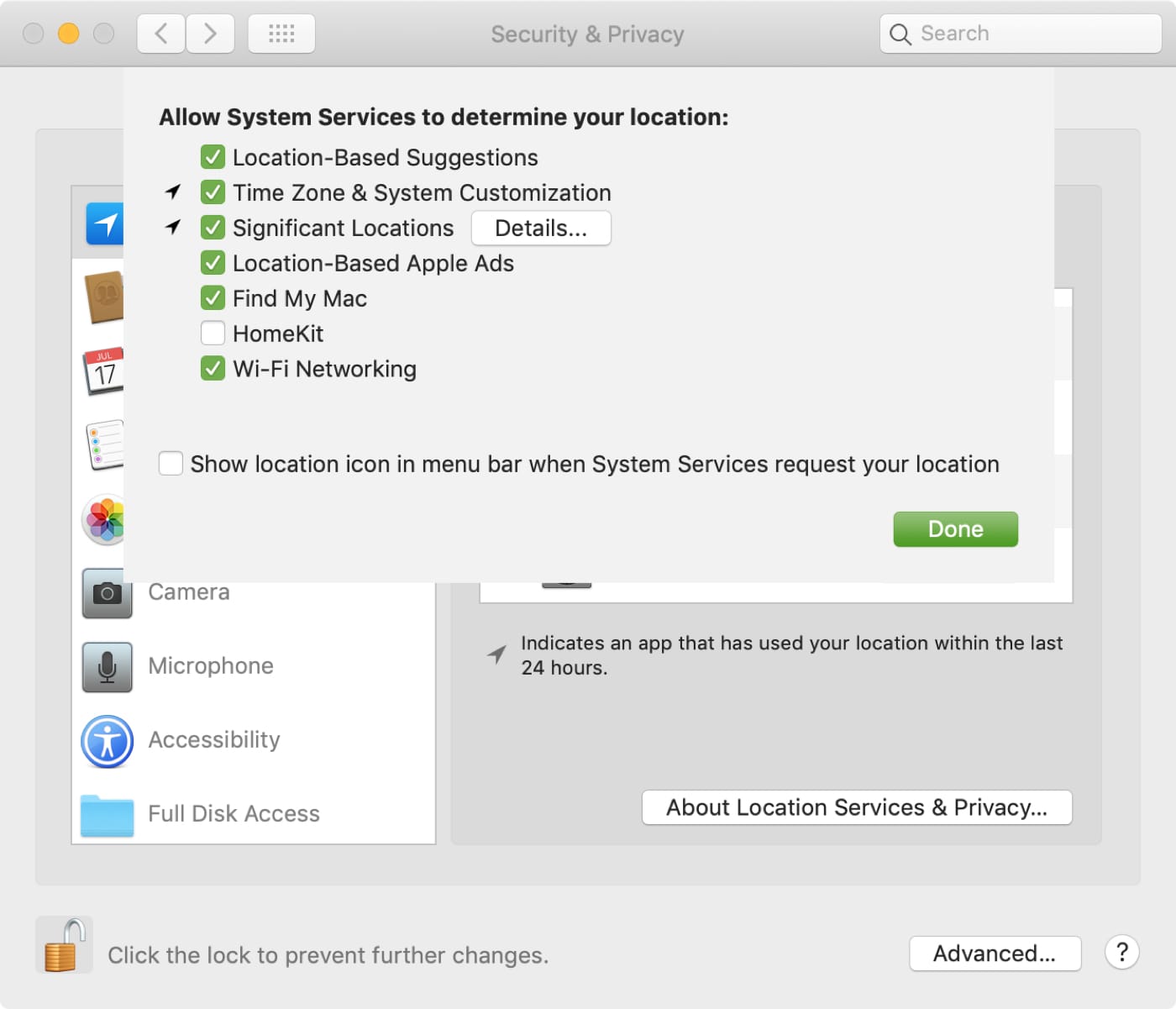 Security and Privacy Location Services Mac