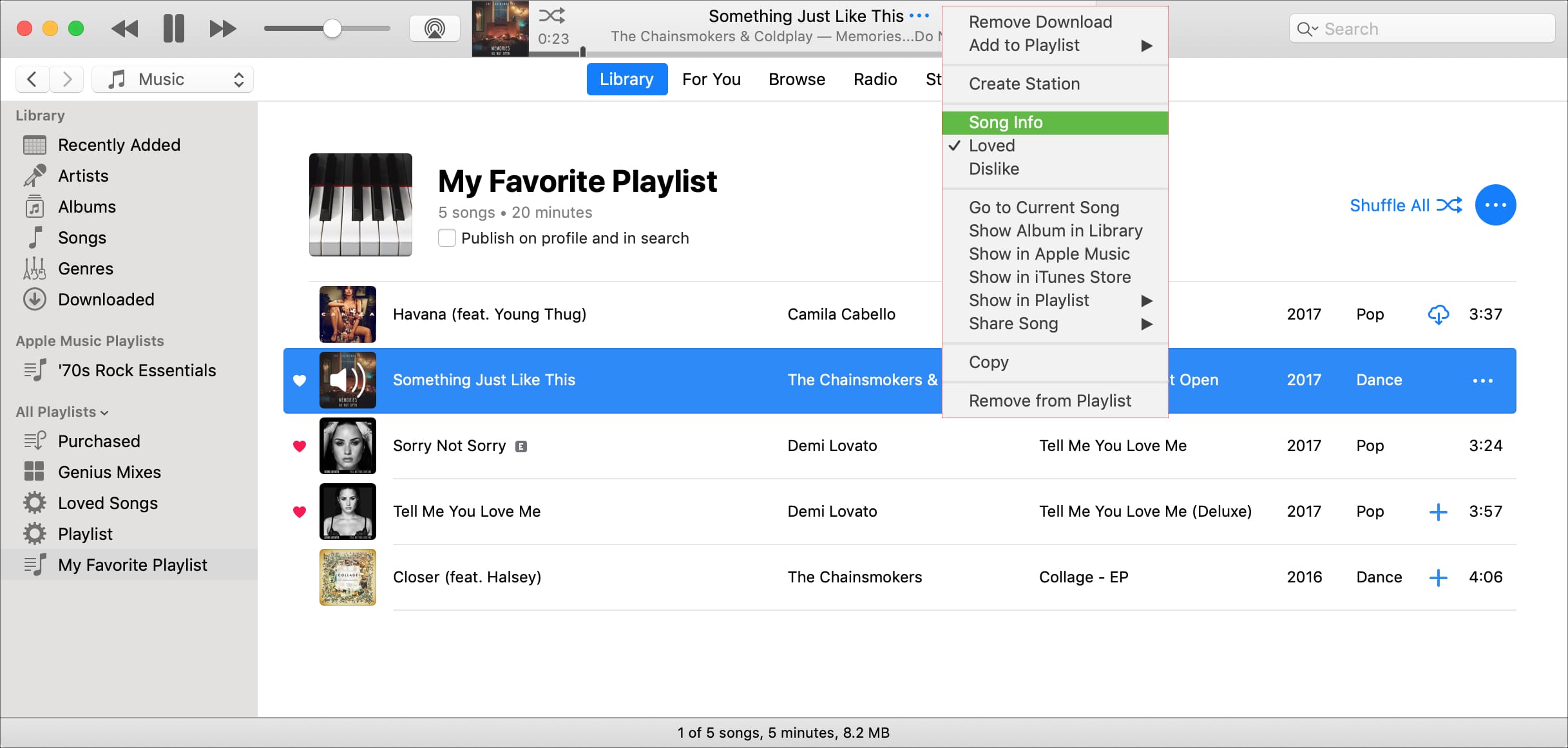 Song Info in iTunes and Music app on Mac