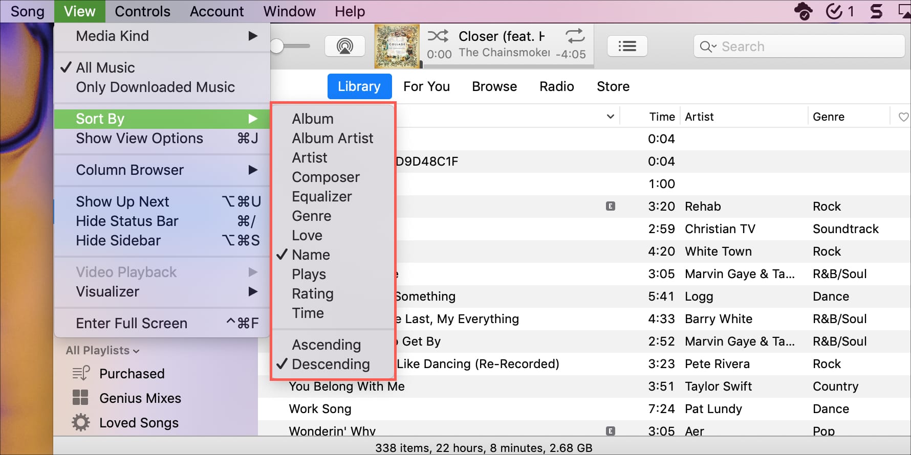 Sort Order for Songs in Music Library