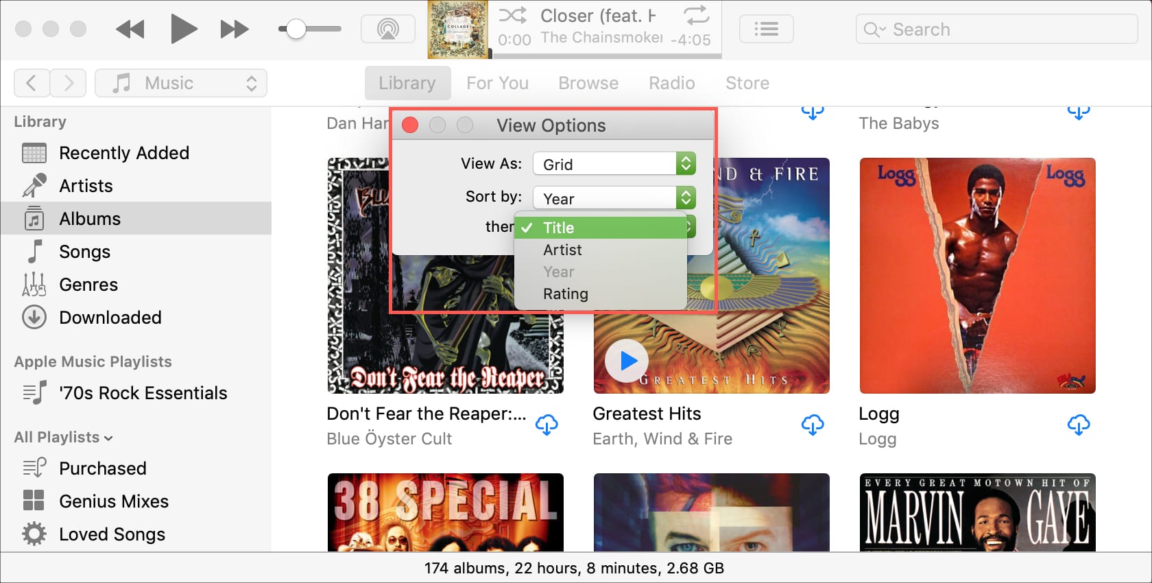 View Options for Albums in Music Library