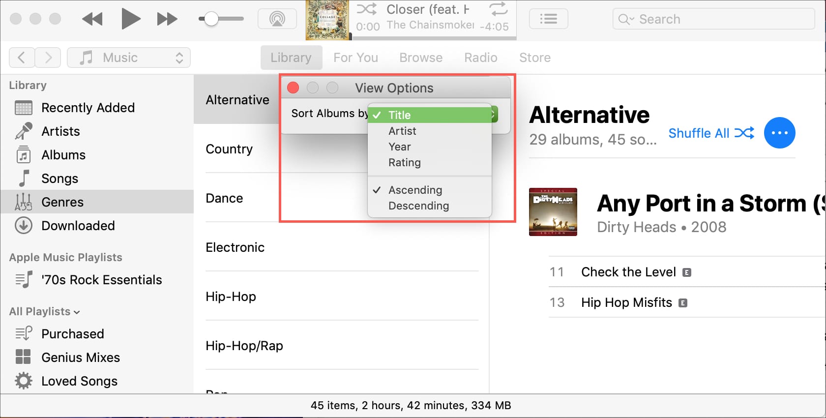 View Options for Genres in Music Library