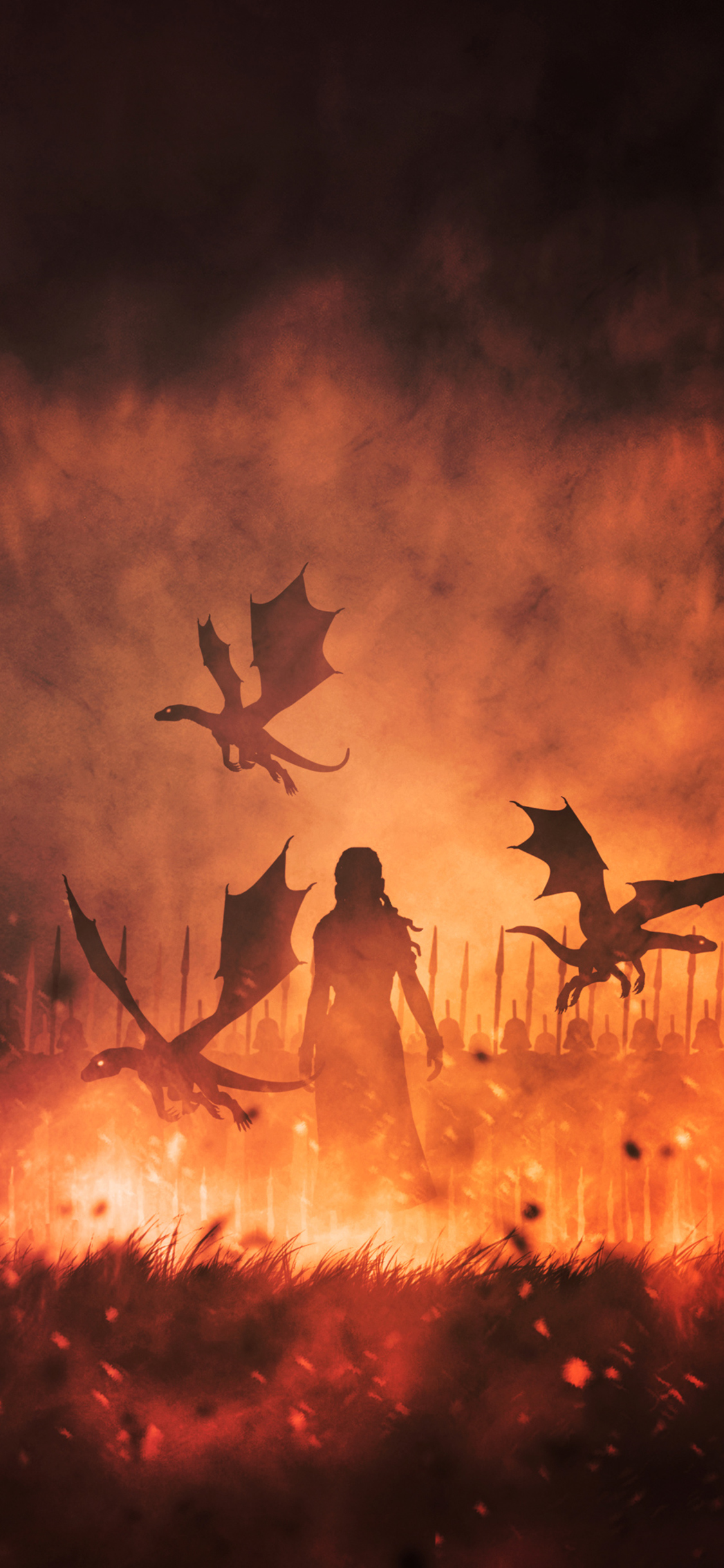 daenerys-targaryen-with-dragons-illustration-d5-1125x2436 iPhone game of thrones wallpaper