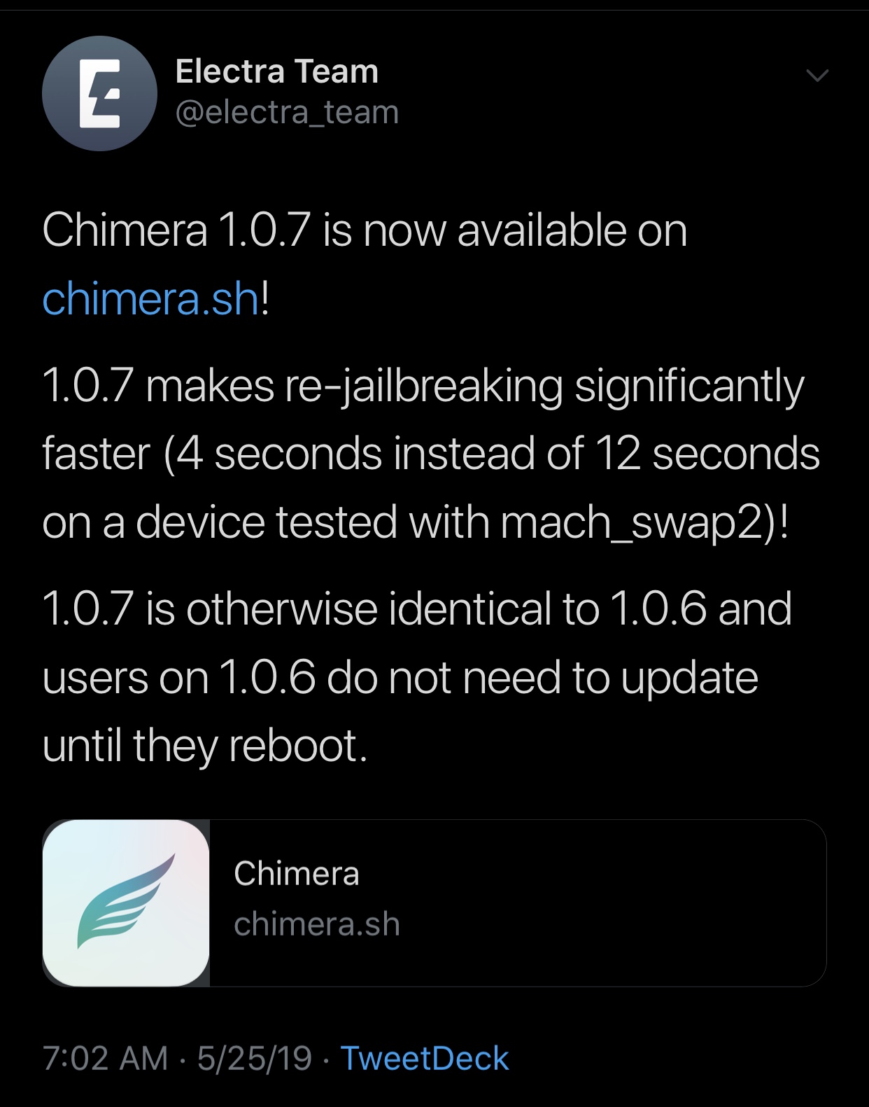 Electra Team Releases Chimera V1 0 7 With A Faster Jailbreak Process