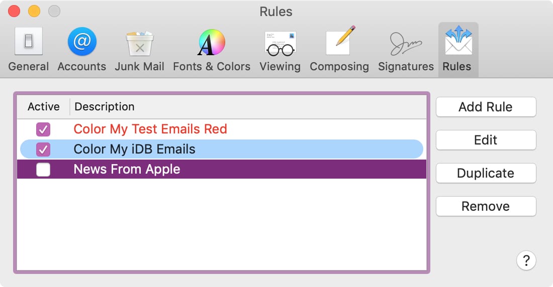 Color Code Rules in Mail on Mac