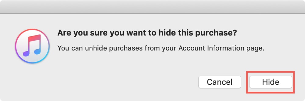 Confirm Hide iTunes Purchases on Mac