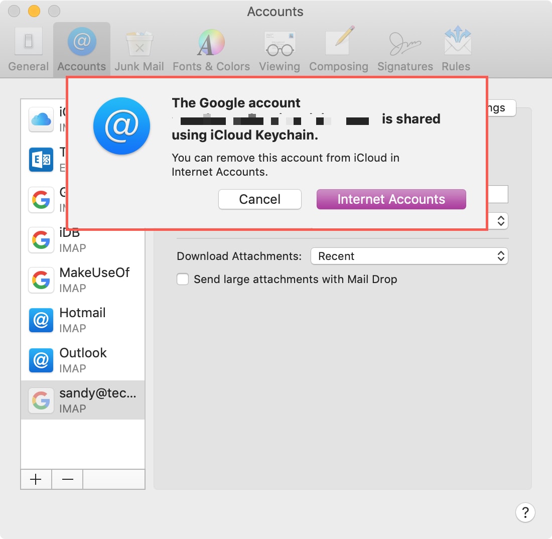Delete Email Account from Internet Accounts on Mac