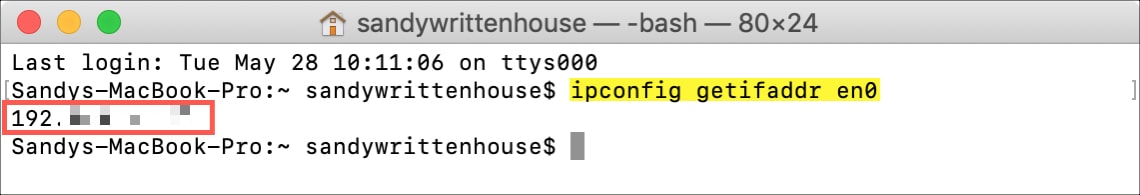 Mac IP Address in Terminal Command 