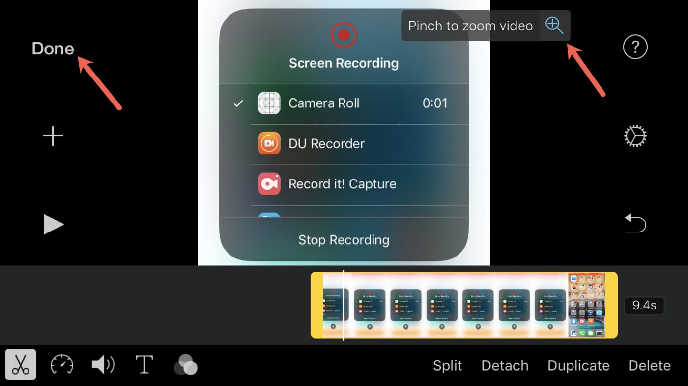 Pinch to Zoom iMovie Video iPhone