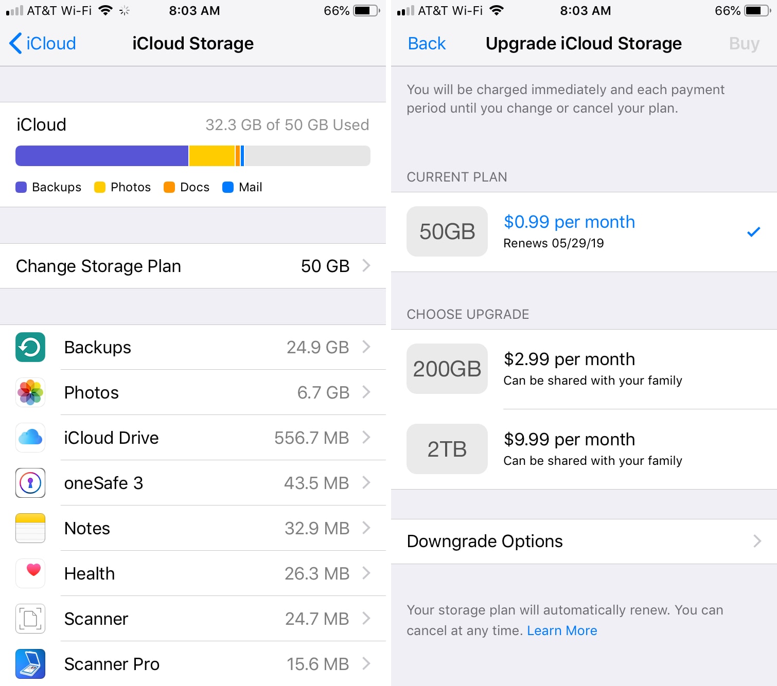 Settings iCloud Storage Plans
